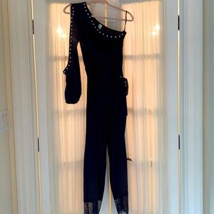 Asymmetrical Pearl Beaded Jumpsuit